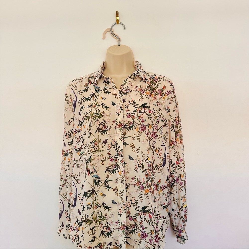 H&M Women’s Floral Birds Blouse Size 2 Small - Picture 1 of 12